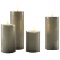 Preview: Indoor Flat LED Candle Set large grey, 4 Kerzen mit DM 7,5cm, Höhen: 10cm, 13,5cm, 17cm und 20cm, IP20, benötigt 8x AA 1,5V Batterien