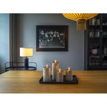 Indoor Flat LED Candle Set large grey, 4 Kerzen mit DM 7,5cm, Höhen: 10cm, 13,5cm, 17cm und 20cm, IP20, benötigt 8x AA 1,5V Batterien