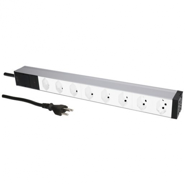 maxCONNECT PDU Steckdosenleiste, 8 Steckplätze T12, eloxiertes Alugehäuse, weiss, 3m-Anschlusskabel schwarz T12