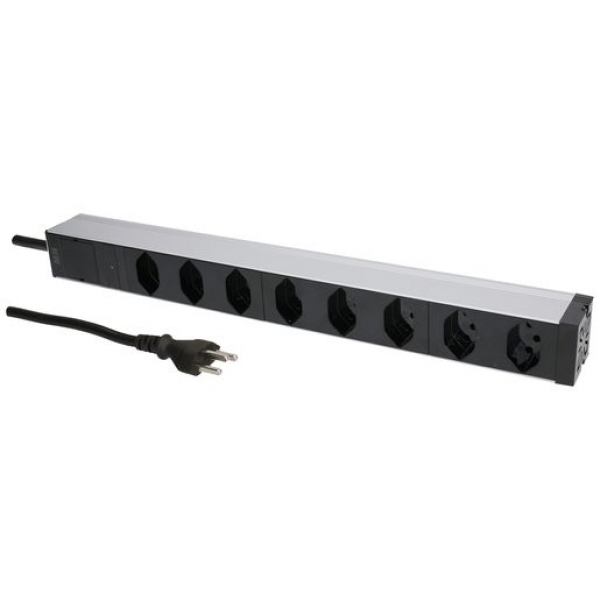 maxCONNECT PDU Steckdosenleiste, 8 Steckplätze T12, eloxiertes Alugehäuse, schwarz, 3m-Anschlusskabel schwarz T12